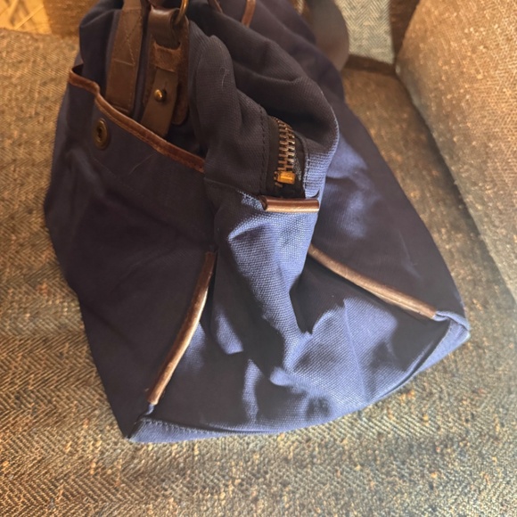 J. Fold Roadster Duffel Bag Blue Canvas Brown & Leather (Authentic Pre-Owned) - Picture 13 of 15